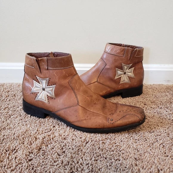 Giorgio Brutini ankle leather zip boots cross brown mens 12